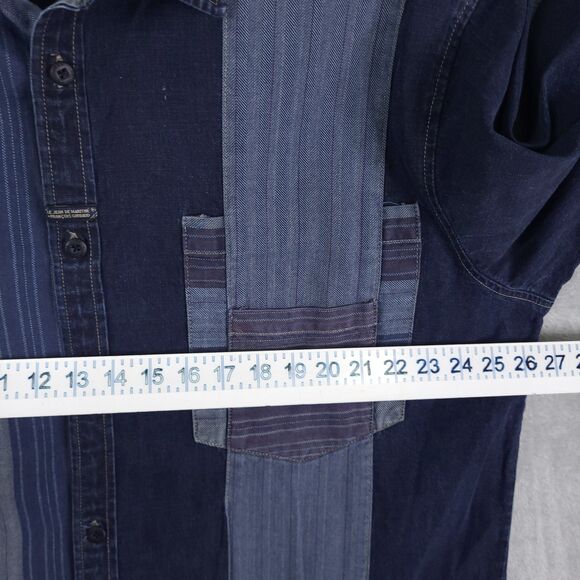 Vintage Marithe Francois Girbaud denim patchwork Button Up Shirt 3XL Long Sleeve - Picture 7 of 14